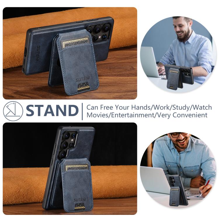 For Samsung Galaxy S24 Ultra 5G Suteni M5 Magnetic Card Bag MagSafe Leather Phone Case(Blue) - Galaxy S24 Ultra 5G Cases by Suteni | Online Shopping UK | buy2fix