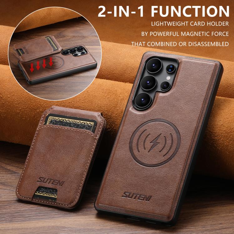 For Samsung Galaxy S23 Ultra 5G Suteni M5 Magnetic Card Bag MagSafe Leather Phone Case(Brown) - Galaxy S23 Ultra 5G Cases by Suteni | Online Shopping UK | buy2fix