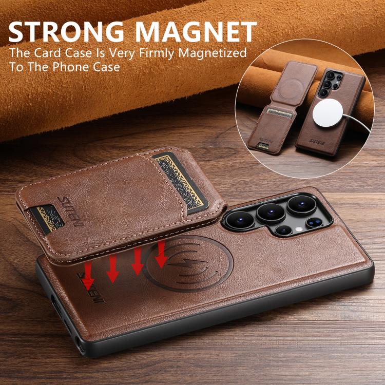 For Samsung Galaxy S23 Ultra 5G Suteni M5 Magnetic Card Bag MagSafe Leather Phone Case(Brown) - Galaxy S23 Ultra 5G Cases by Suteni | Online Shopping UK | buy2fix