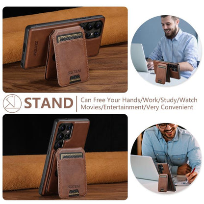 For Samsung Galaxy S23 Ultra 5G Suteni M5 Magnetic Card Bag MagSafe Leather Phone Case(Brown) - Galaxy S23 Ultra 5G Cases by Suteni | Online Shopping UK | buy2fix