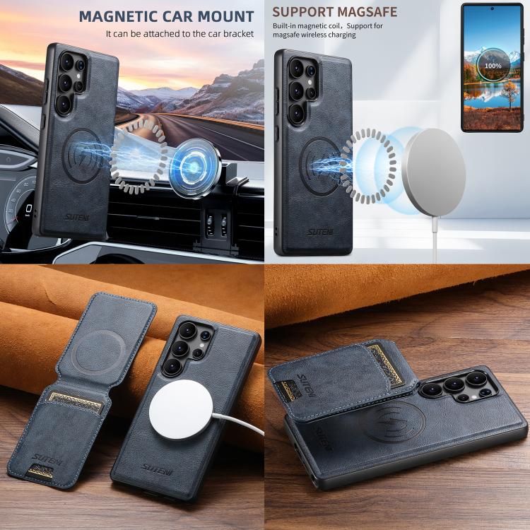For Samsung Galaxy S25 Ultra 5G Suteni M5 Magnetic Card Bag MagSafe Leather Phone Case(Black) - Galaxy S25 Ultra 5G Cases by Suteni | Online Shopping UK | buy2fix