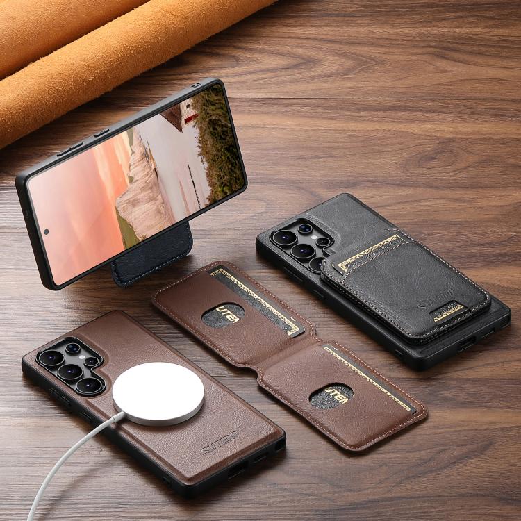 For Samsung Galaxy S25 Ultra 5G Suteni M5 Magnetic Card Bag MagSafe Leather Phone Case(Black) - Galaxy S25 Ultra 5G Cases by Suteni | Online Shopping UK | buy2fix