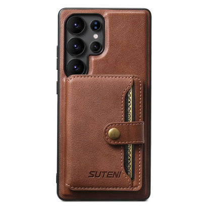For Samsung Galaxy S25 Ultra 5G Suteni M4 Magnetic Card Bag MagSafe Leather Phone Case(Brown) - Galaxy S25 Ultra 5G Cases by Suteni | Online Shopping UK | buy2fix