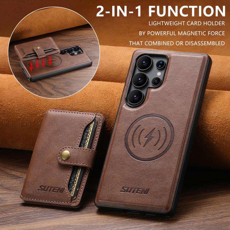 For Samsung Galaxy S25 Ultra 5G Suteni M4 Magnetic Card Bag MagSafe Leather Phone Case(Brown) - Galaxy S25 Ultra 5G Cases by Suteni | Online Shopping UK | buy2fix