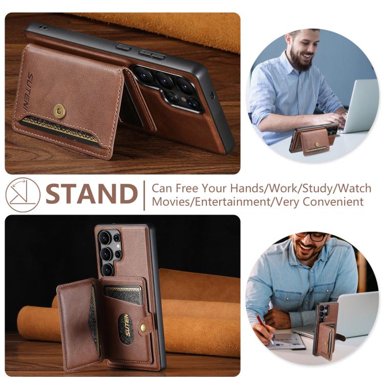 For Samsung Galaxy S25 Ultra 5G Suteni M4 Magnetic Card Bag MagSafe Leather Phone Case(Brown) - Galaxy S25 Ultra 5G Cases by Suteni | Online Shopping UK | buy2fix