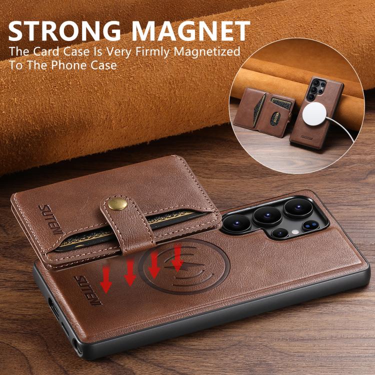 For Samsung Galaxy S24 Ultra 5G Suteni M4 Magnetic Card Bag MagSafe Leather Phone Case(Brown) - Galaxy S24 Ultra 5G Cases by Suteni | Online Shopping UK | buy2fix