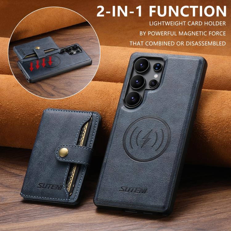 For Samsung Galaxy S24 Ultra 5G Suteni M4 Magnetic Card Bag MagSafe Leather Phone Case(Blue) - Galaxy S24 Ultra 5G Cases by Suteni | Online Shopping UK | buy2fix