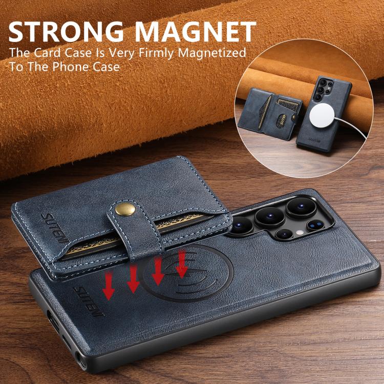 For Samsung Galaxy S24 Ultra 5G Suteni M4 Magnetic Card Bag MagSafe Leather Phone Case(Blue) - Galaxy S24 Ultra 5G Cases by Suteni | Online Shopping UK | buy2fix