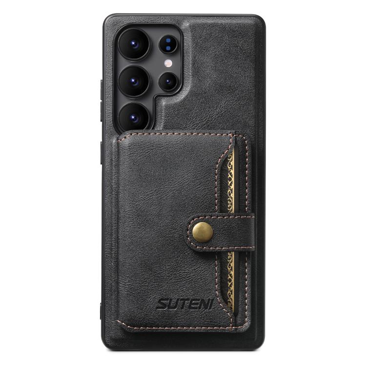 For Samsung Galaxy S22 Ultra 5G Suteni M4 Magnetic Card Bag MagSafe Leather Phone Case(Black) - Galaxy S22 Ultra 5G Cases by Suteni | Online Shopping UK | buy2fix