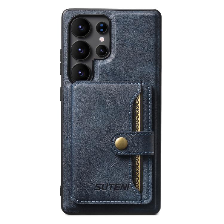 For Samsung Galaxy S22 Ultra 5G Suteni M4 Magnetic Card Bag MagSafe Leather Phone Case(Blue) - Galaxy S22 Ultra 5G Cases by Suteni | Online Shopping UK | buy2fix