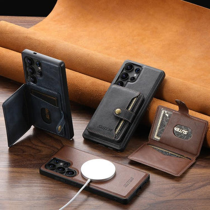For Samsung Galaxy S25 Ultra 5G Suteni M4 Magnetic Card Bag MagSafe Leather Phone Case(Brown) - Galaxy S25 Ultra 5G Cases by Suteni | Online Shopping UK | buy2fix