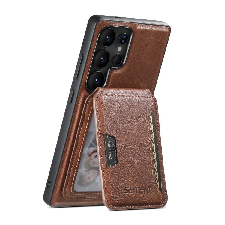 For Samsung Galaxy S25 Ultra 5G Suteni M3 Card Bag MagSafe Cowhide Texture Leather Phone Case(Brown) - Galaxy S25 Ultra 5G Cases by Suteni | Online Shopping UK | buy2fix