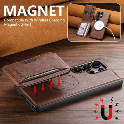 For Samsung Galaxy S25 Ultra 5G Suteni M3 Card Bag MagSafe Cowhide Texture Leather Phone Case(Brown) - Galaxy S25 Ultra 5G Cases by Suteni | Online Shopping UK | buy2fix