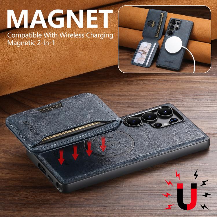 For Samsung Galaxy S25 Ultra 5G Suteni M3 Card Bag MagSafe Cowhide Texture Leather Phone Case(Blue) - Galaxy S25 Ultra 5G Cases by Suteni | Online Shopping UK | buy2fix