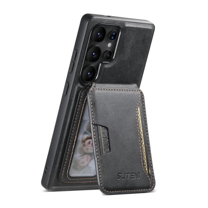 For Samsung Galaxy S22 Ultra 5G Suteni M3 Card Bag MagSafe Cowhide Texture Leather Phone Case(Black) - Galaxy S22 Ultra 5G Cases by Suteni | Online Shopping UK | buy2fix