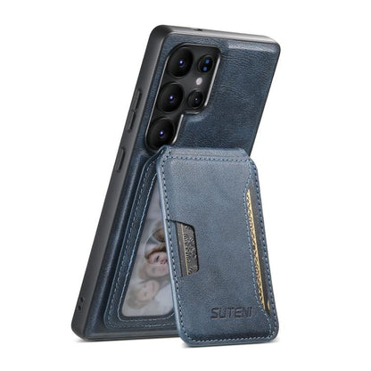 For Samsung Galaxy S22 Ultra 5G Suteni M3 Card Bag MagSafe Cowhide Texture Leather Phone Case(Blue) - Galaxy S22 Ultra 5G Cases by Suteni | Online Shopping UK | buy2fix