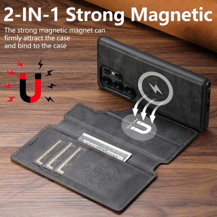 For Samsung Galaxy S25 Ultra 5G Suteni Q05 2-in-1 Multi-function Detachable Wallet MagSafe Phone Case(Black) - Galaxy S25 Ultra 5G Cases by Suteni | Online Shopping UK | buy2fix