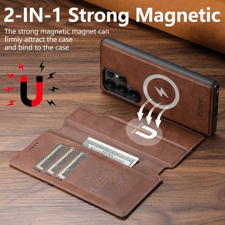For Samsung Galaxy S25 Ultra 5G Suteni Q05 2-in-1 Multi-function Detachable Wallet MagSafe Phone Case(Brown) - Galaxy S25 Ultra 5G Cases by Suteni | Online Shopping UK | buy2fix