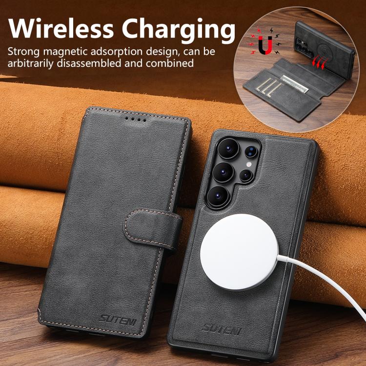 For Samsung Galaxy S22 Ultra 5G Suteni Q05 2-in-1 Multi-function Detachable Wallet MagSafe Phone Case(Black) - Galaxy S22 Ultra 5G Cases by Suteni | Online Shopping UK | buy2fix