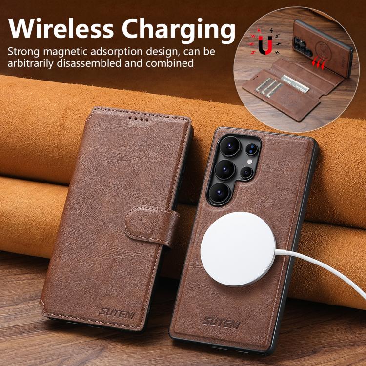 For Samsung Galaxy S22 Ultra 5G Suteni Q05 2-in-1 Multi-function Detachable Wallet MagSafe Phone Case(Brown) - Galaxy S22 Ultra 5G Cases by Suteni | Online Shopping UK | buy2fix