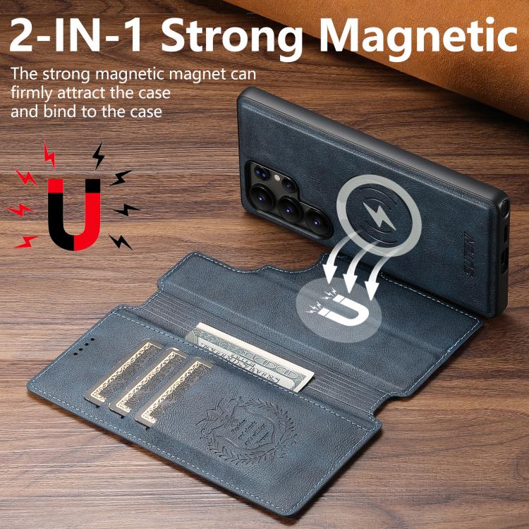 For Samsung Galaxy S22 Ultra 5G Suteni Q05 2-in-1 Multi-function Detachable Wallet MagSafe Phone Case(Blue) - Galaxy S22 Ultra 5G Cases by Suteni | Online Shopping UK | buy2fix