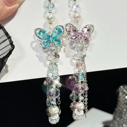 Alloy Rhinestone Butterfly Phone Chain(Blue) - Lanyards & Wrist Straps by buy2fix | Online Shopping UK | buy2fix