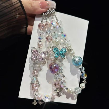 Alloy Rhinestone Butterfly Phone Chain(Pink) - Lanyards & Wrist Straps by buy2fix | Online Shopping UK | buy2fix