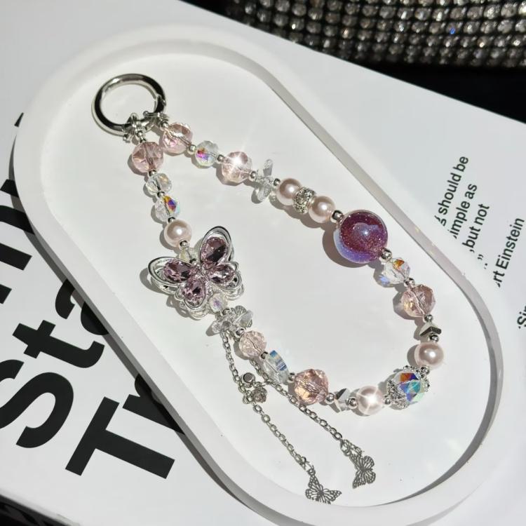 Alloy Rhinestone Butterfly Phone Chain(Pink) - Lanyards & Wrist Straps by buy2fix | Online Shopping UK | buy2fix