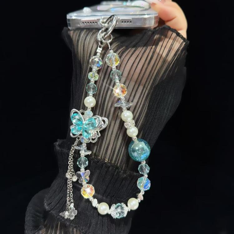 Alloy Rhinestone Butterfly Phone Chain(Pink) - Lanyards & Wrist Straps by buy2fix | Online Shopping UK | buy2fix