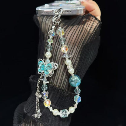 Alloy Rhinestone Butterfly Phone Chain(Pink) - Lanyards & Wrist Straps by buy2fix | Online Shopping UK | buy2fix