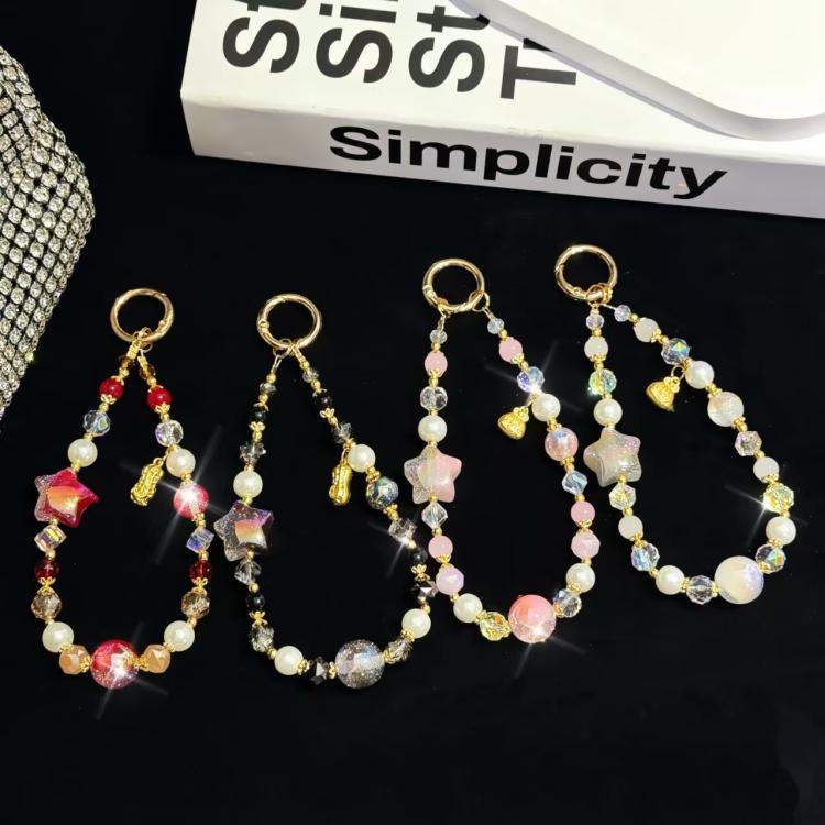 Starry Sky Beads Pentagram Mobile Phone Chain(Pink) - Lanyards & Wrist Straps by buy2fix | Online Shopping UK | buy2fix