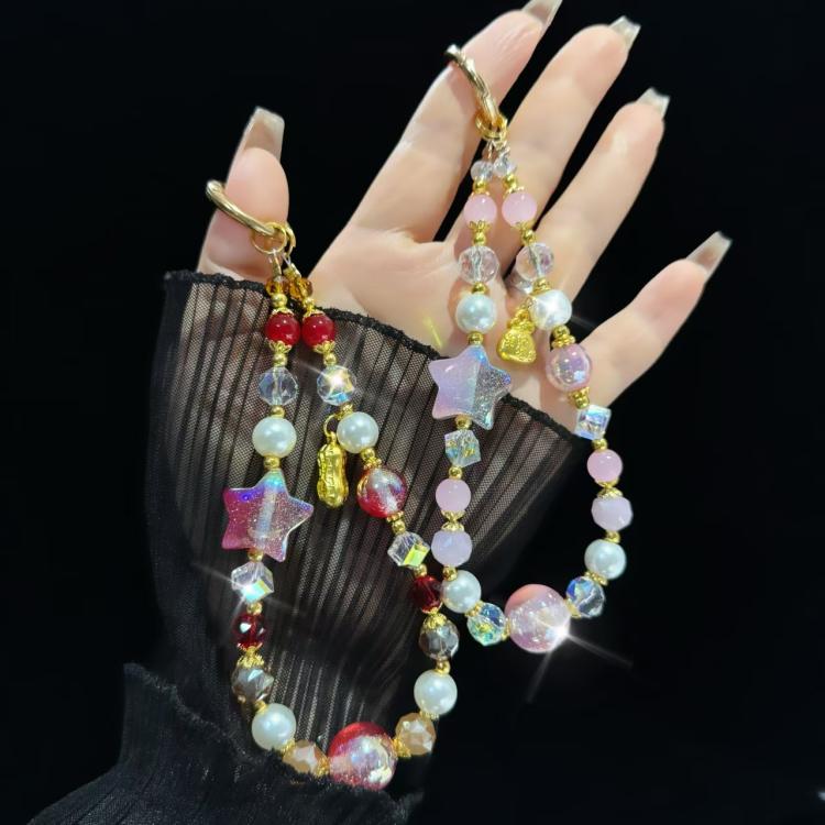 Starry Sky Beads Pentagram Mobile Phone Chain(White) - Lanyards & Wrist Straps by buy2fix | Online Shopping UK | buy2fix