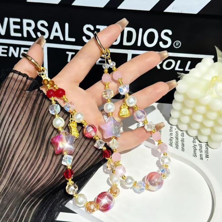 Starry Sky Beads Pentagram Mobile Phone Chain(red) - Lanyards & Wrist Straps by buy2fix | Online Shopping UK | buy2fix