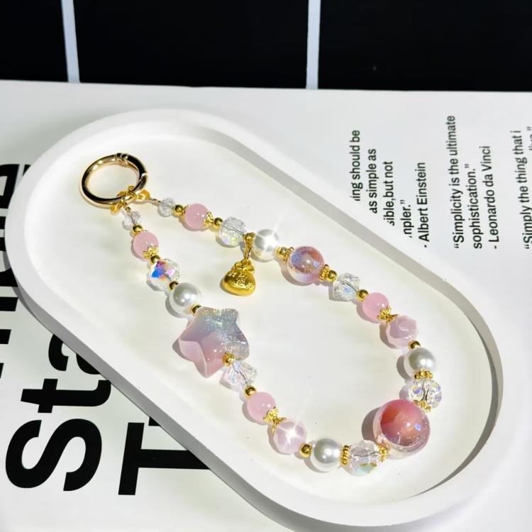 Starry Sky Beads Pentagram Mobile Phone Chain(Pink) - Lanyards & Wrist Straps by buy2fix | Online Shopping UK | buy2fix