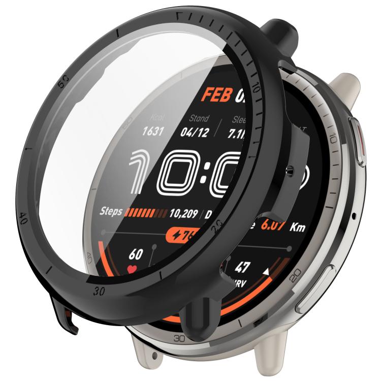 For Amazfit Active 2 A2437 Tempered Film Integrated PC Watch Protective Case(Black) - Watch Cases by buy2fix | Online Shopping UK | buy2fix