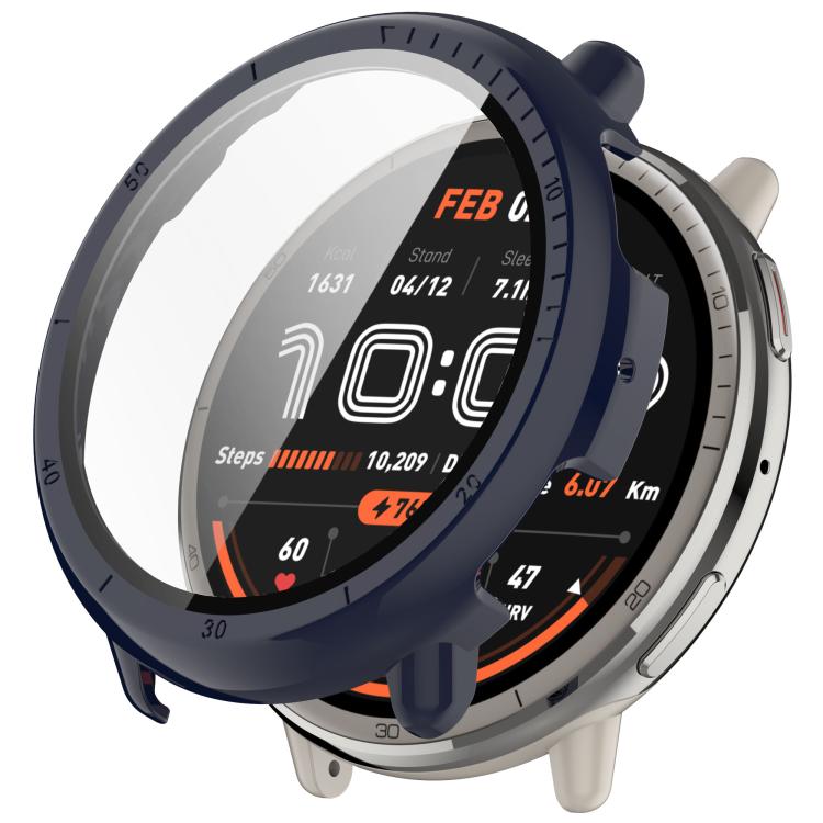 For Amazfit Active 2 A2437 Tempered Film Integrated PC Watch Protective Case(Ink Blue) - Watch Cases by buy2fix | Online Shopping UK | buy2fix