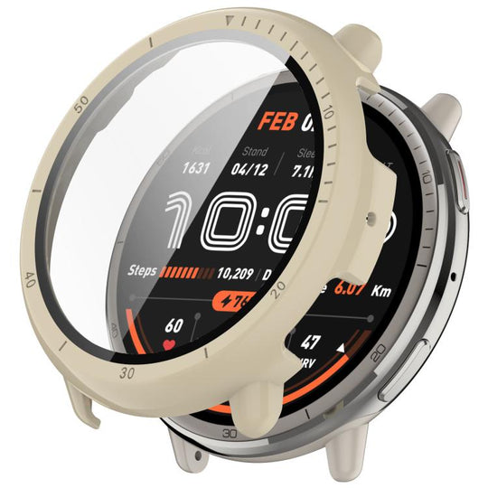 For Amazfit Active 2 A2437 Tempered Film Integrated PC Watch Protective Case(Ivory White)