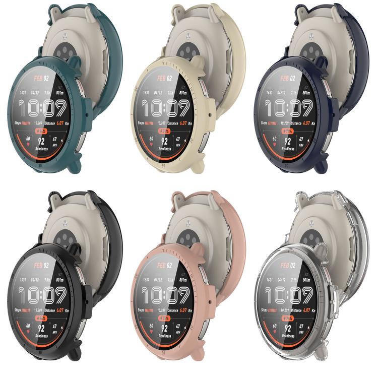 For Amazfit Active 2 A2437 Tempered Film Integrated PC Watch Protective Case(Ink Blue) - Watch Cases by buy2fix | Online Shopping UK | buy2fix