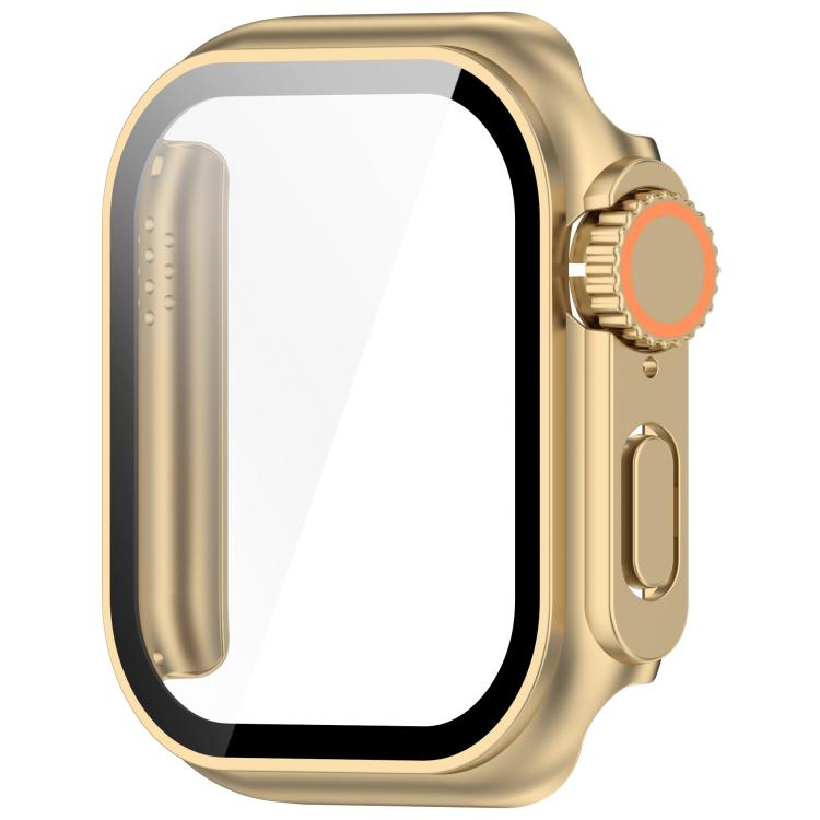 For Apple Watch Series 11 / 10 42mm Change to Ultra 49mm Tempered Film Integrated PC Button Watch Case(Champagne Gold) - Watch Cases by buy2fix | Online Shopping UK | buy2fix