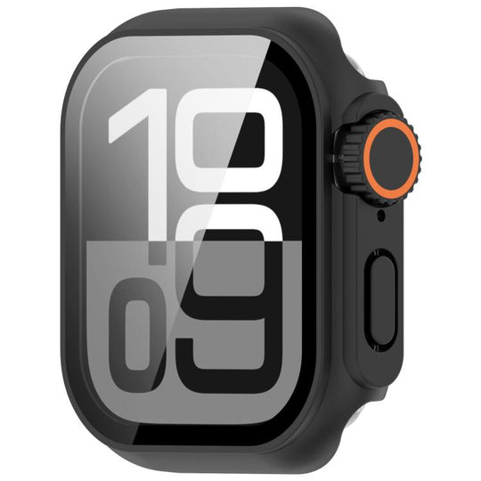 For Apple Watch Series 11 / 10 46mm Change to Ultra 49mm Tempered Film Integrated PC Button Watch Case(Black)