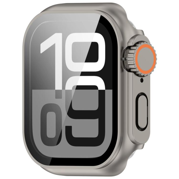 For Apple Watch Series 9/8/7 45mm Change to Ultra 49mm Tempered Film Integrated PC Button Watch Case(Titanium Steel Color) - Watch Cases by buy2fix | Online Shopping UK | buy2fix