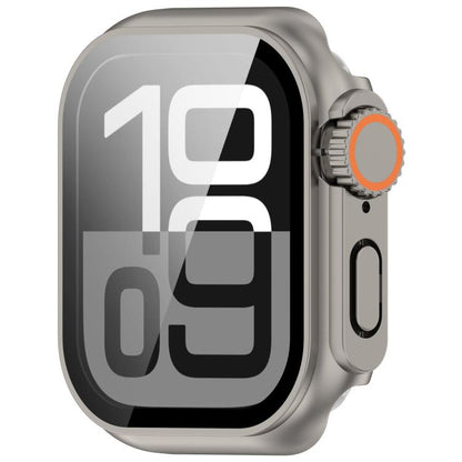 For Apple Watch Series 9/8/7 45mm Change to Ultra 49mm Tempered Film Integrated PC Button Watch Case(Titanium Steel Color) - Watch Cases by buy2fix | Online Shopping UK | buy2fix