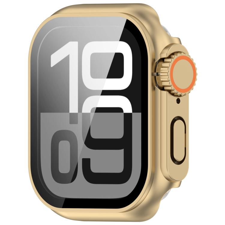 For Apple Watch Series 9/8/7 45mm Change to Ultra 49mm Tempered Film Integrated PC Button Watch Case(Champagne Gold) - Watch Cases by buy2fix | Online Shopping UK | buy2fix