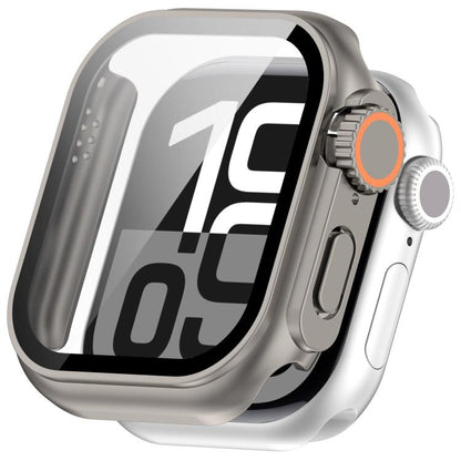 For Apple Watch Series 6/5/4/SE/SE2 44mm Change to Ultra 49mm Tempered Film Integrated PC Button Watch Case(Titanium Steel Color) - Watch Cases by buy2fix | Online Shopping UK | buy2fix