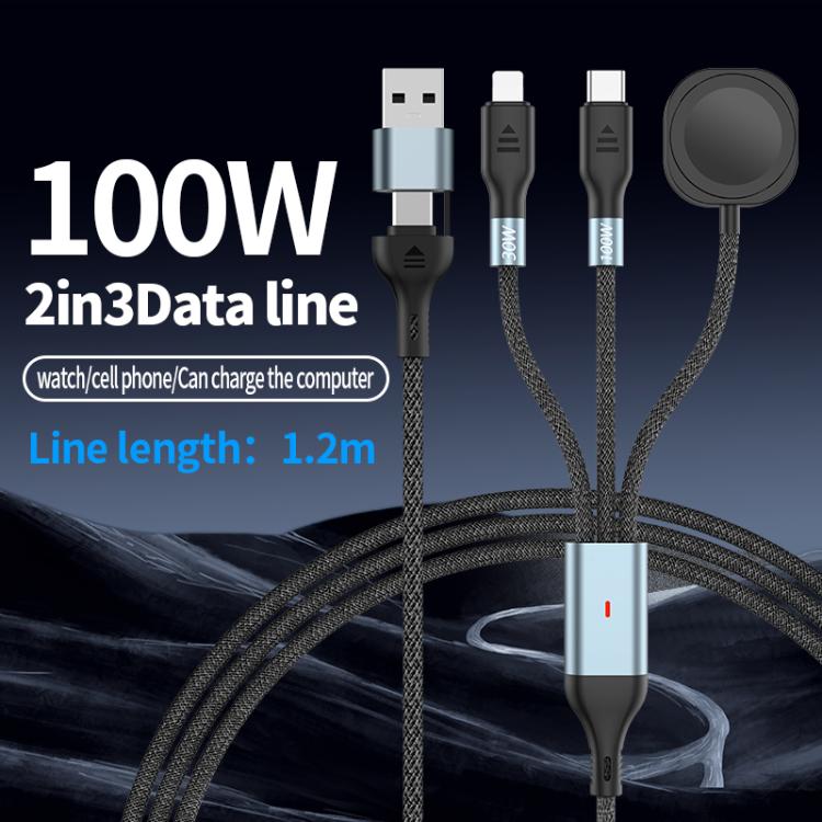 1.2m 2-in-3 100W PD Fast Charging Date Cable for Phone and Watch - Multifunction Cable by buy2fix | Online Shopping UK | buy2fix
