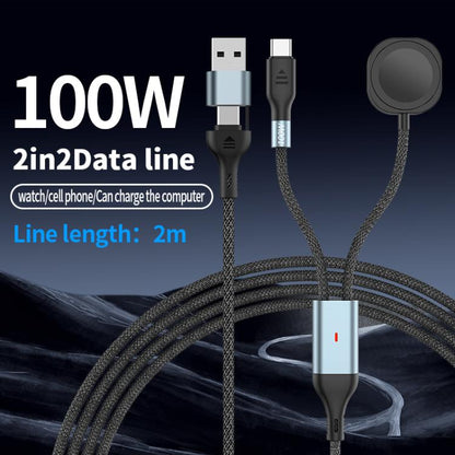 2m 2-in-2 100W PD Fast Charging Date Cable for Phone and Watch - Multifunction Cable by buy2fix | Online Shopping UK | buy2fix