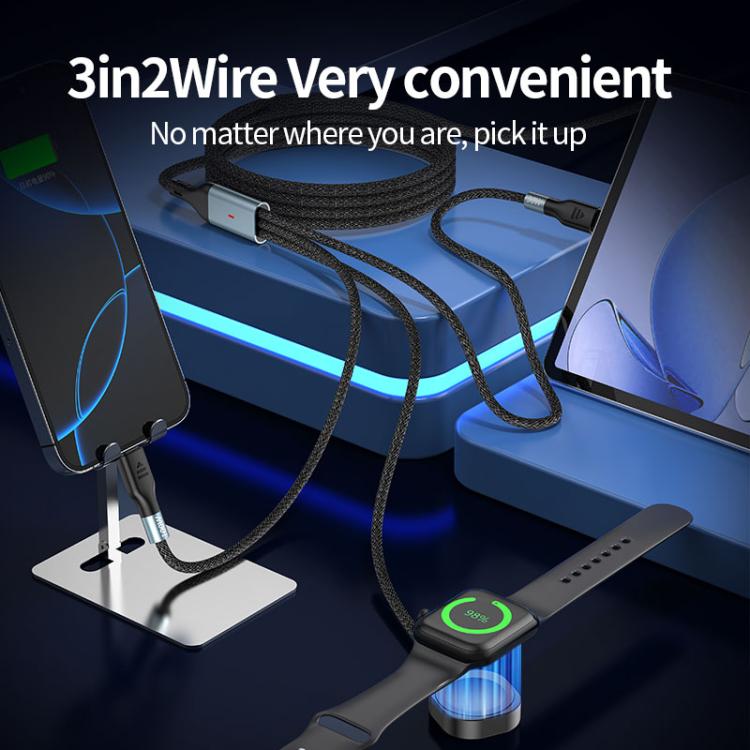 2m 2-in-2 100W PD Fast Charging Date Cable for Phone and Watch - Multifunction Cable by buy2fix | Online Shopping UK | buy2fix