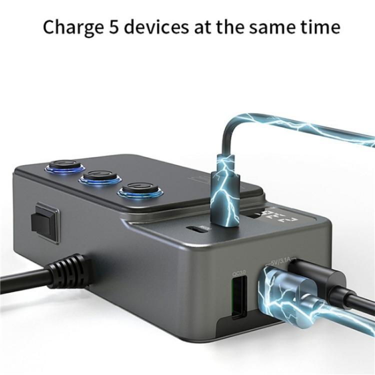 GC06 Voltage Display Cigarette Lighter Adapter Car Charger High Power Fast Charging - Cigar Socket by buy2fix | Online Shopping UK | buy2fix