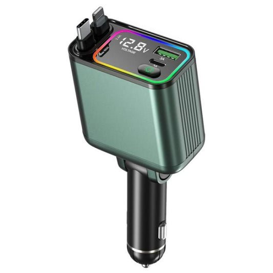 GC08B Type-C + 8 Pin Retractable Cables Car Fast Charger Ambient Light Voltage Display Adapter - Car Charger by buy2fix | Online Shopping UK | buy2fix