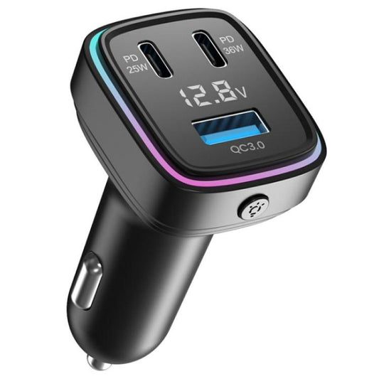 GE13 With Colorful Ambient Light Voltage Display 3-Port Fast Charging Car Charger - Car Charger by buy2fix | Online Shopping UK | buy2fix